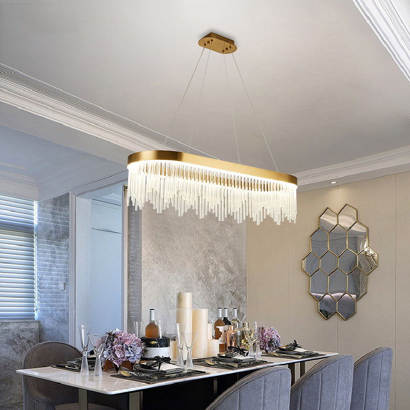 Tubular Chandelier Lamp Modern Crystal 23.5"/31.5"/39" Wide LED Brass Suspension Pendant Light in Warm/White Light Clearhalo 'Ceiling Lights' 'Chandeliers' 'Modern Chandeliers' 'Modern' Lighting' 277896