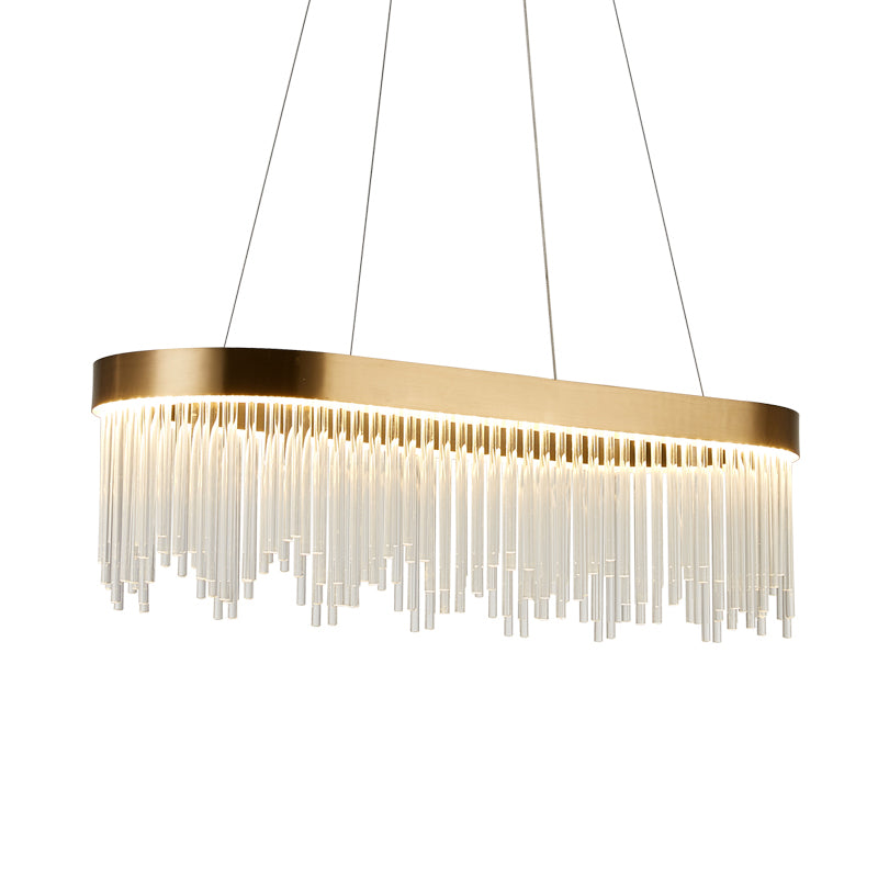 Tubular Chandelier Lamp Modern Crystal 23.5"/31.5"/39" Wide LED Brass Suspension Pendant Light in Warm/White Light Clearhalo 'Ceiling Lights' 'Chandeliers' 'Modern Chandeliers' 'Modern' Lighting' 277897