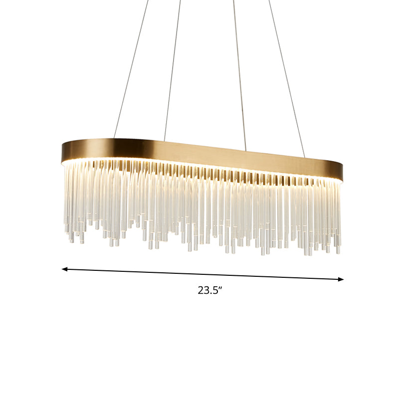 Tubular Chandelier Lamp Modern Crystal 23.5"/31.5"/39" Wide LED Brass Suspension Pendant Light in Warm/White Light Clearhalo 'Ceiling Lights' 'Chandeliers' 'Modern Chandeliers' 'Modern' Lighting' 277898