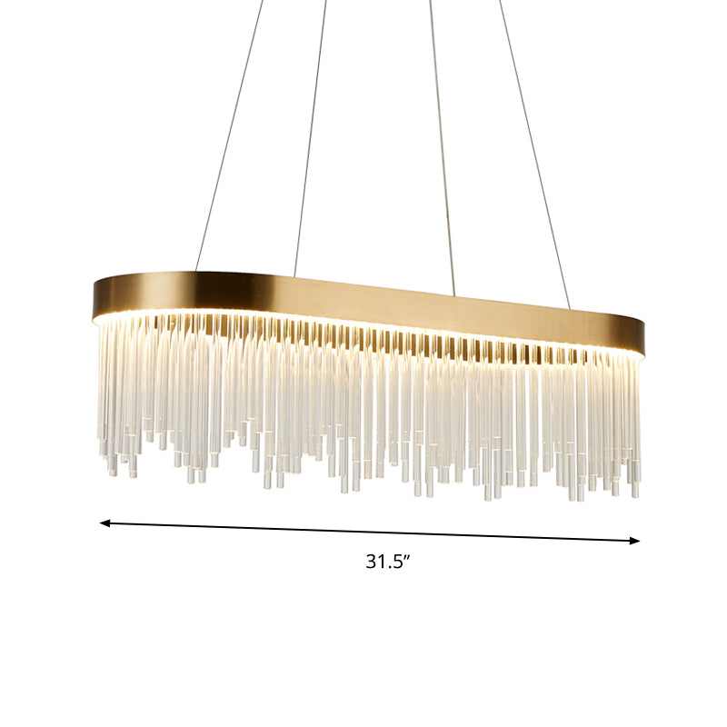 Tubular Chandelier Lamp Modern Crystal 23.5"/31.5"/39" Wide LED Brass Suspension Pendant Light in Warm/White Light Clearhalo 'Ceiling Lights' 'Chandeliers' 'Modern Chandeliers' 'Modern' Lighting' 277899