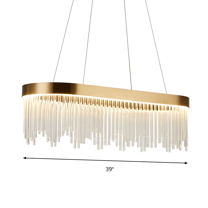 Tubular Chandelier Lamp Modern Crystal 23.5"/31.5"/39" Wide LED Brass Suspension Pendant Light in Warm/White Light Clearhalo 'Ceiling Lights' 'Chandeliers' 'Modern Chandeliers' 'Modern' Lighting' 277900