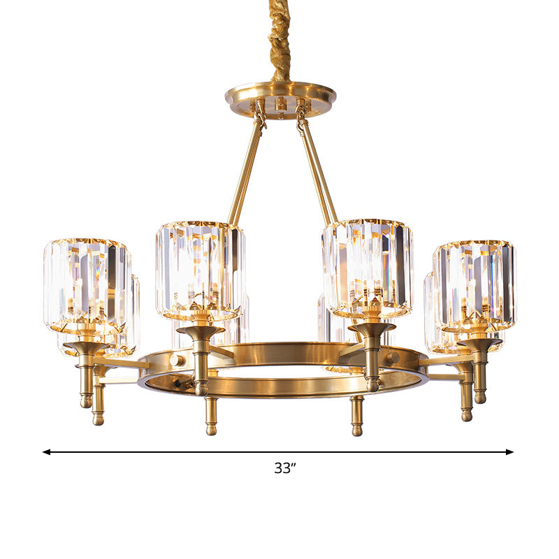 Faceted Crystal Cylinder Chandelier Lighting Modernist 3/5/6 Bulbs Ceiling Pendant Light in Brass Clearhalo 'Ceiling Lights' 'Chandeliers' 'Modern Chandeliers' 'Modern' Lighting' 277946