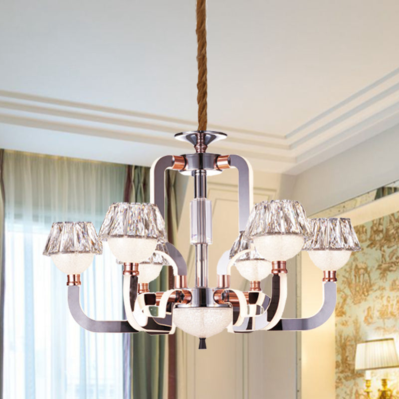 Conical Chandelier Lighting Crystal 6 Lights Bedroom Hanging Lamp in Chrome Chrome Clearhalo 'Ceiling Lights' 'Chandeliers' Lighting' options 278205_674a40e5-fd4a-40ab-9511-e30d9fd3d459
