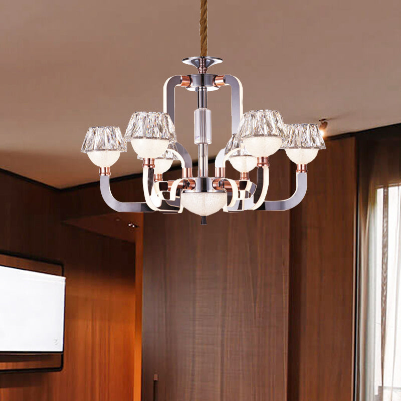 Conical Chandelier Lighting Crystal 6 Lights Bedroom Hanging Lamp in Chrome Clearhalo 'Ceiling Lights' 'Chandeliers' Lighting' options 278207