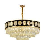 Black and Gold 3 Tiers Hanging Light Postmodern 9/11 Heads Crystal Block Chandelier Lighting, 19.5"/23.5" Wide Clearhalo 'Ceiling Lights' 'Chandeliers' 'Modern Chandeliers' 'Modern' Lighting' 278216