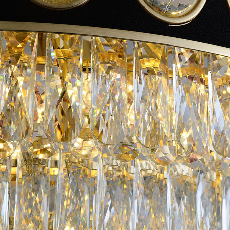 Black and Gold 3 Tiers Hanging Light Postmodern 9/11 Heads Crystal Block Chandelier Lighting, 19.5"/23.5" Wide Clearhalo 'Ceiling Lights' 'Chandeliers' 'Modern Chandeliers' 'Modern' Lighting' 278219