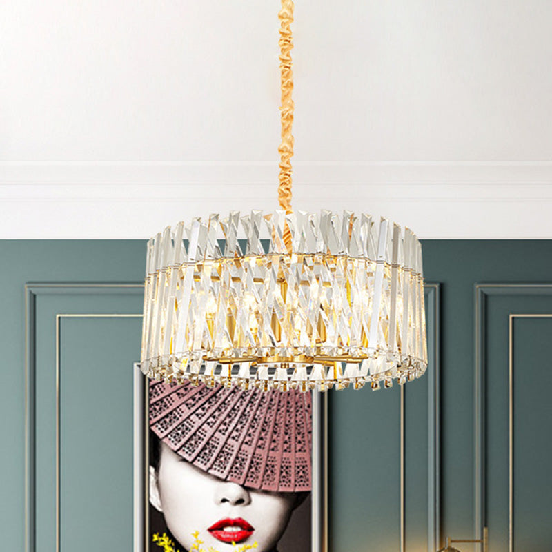 Round Tri-Sided Crystal Rod Hanging Light Fixture Postmodern 8/10 Lights Gold Chandelier Lamp 8 Gold Clearhalo 'Ceiling Lights' 'Chandeliers' Lighting' options 278220_36609e2b-fee5-4e89-b86e-14c8b48eb5e5
