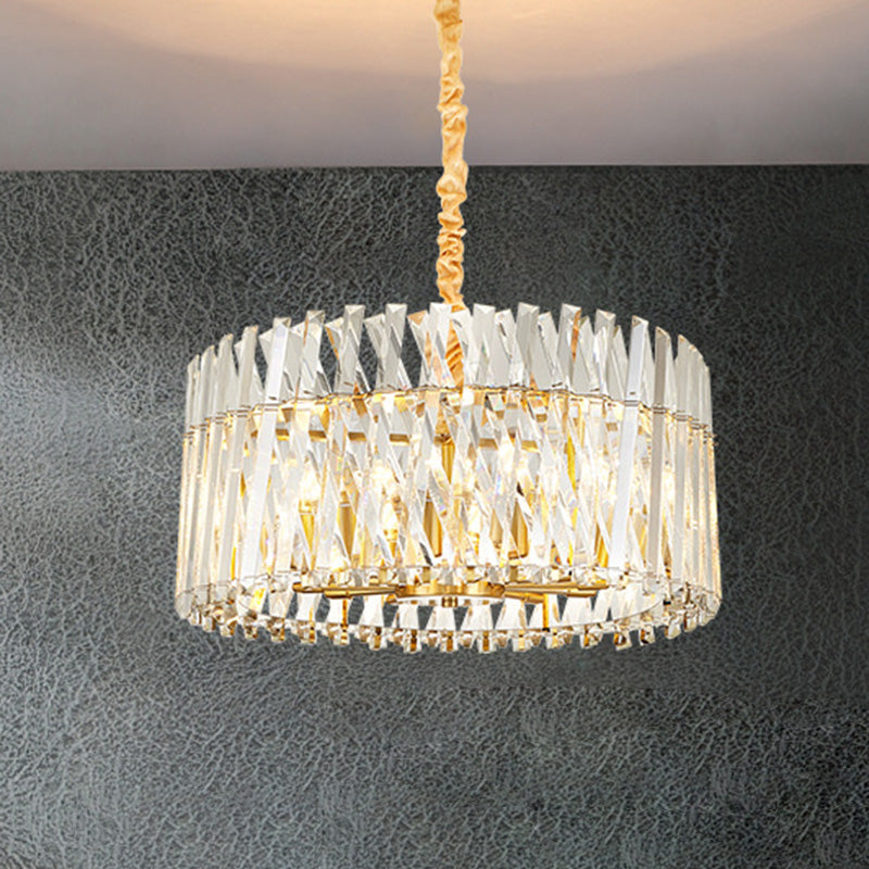Round Tri-Sided Crystal Rod Hanging Light Fixture Postmodern 8/10 Lights Gold Chandelier Lamp Clearhalo 'Ceiling Lights' 'Chandeliers' Lighting' options 278221