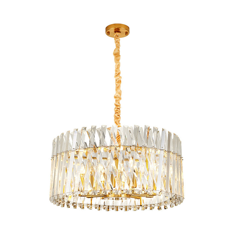 Round Tri-Sided Crystal Rod Hanging Light Fixture Postmodern 8/10 Lights Gold Chandelier Lamp Clearhalo 'Ceiling Lights' 'Chandeliers' Lighting' options 278224