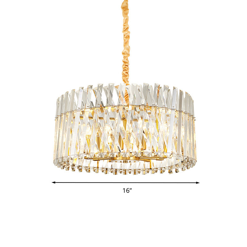 Round Tri-Sided Crystal Rod Hanging Light Fixture Postmodern 8/10 Lights Gold Chandelier Lamp Clearhalo 'Ceiling Lights' 'Chandeliers' Lighting' options 278225