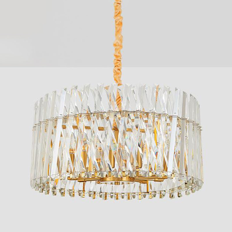 Round Tri-Sided Crystal Rod Hanging Light Fixture Postmodern 8/10 Lights Gold Chandelier Lamp Clearhalo 'Ceiling Lights' 'Chandeliers' Lighting' options 278226