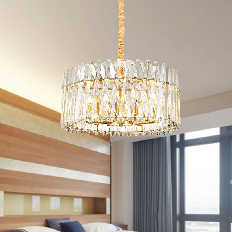 Round Tri-Sided Crystal Rod Hanging Light Fixture Postmodern 8/10 Lights Gold Chandelier Lamp Clearhalo 'Ceiling Lights' 'Chandeliers' Lighting' options 278227