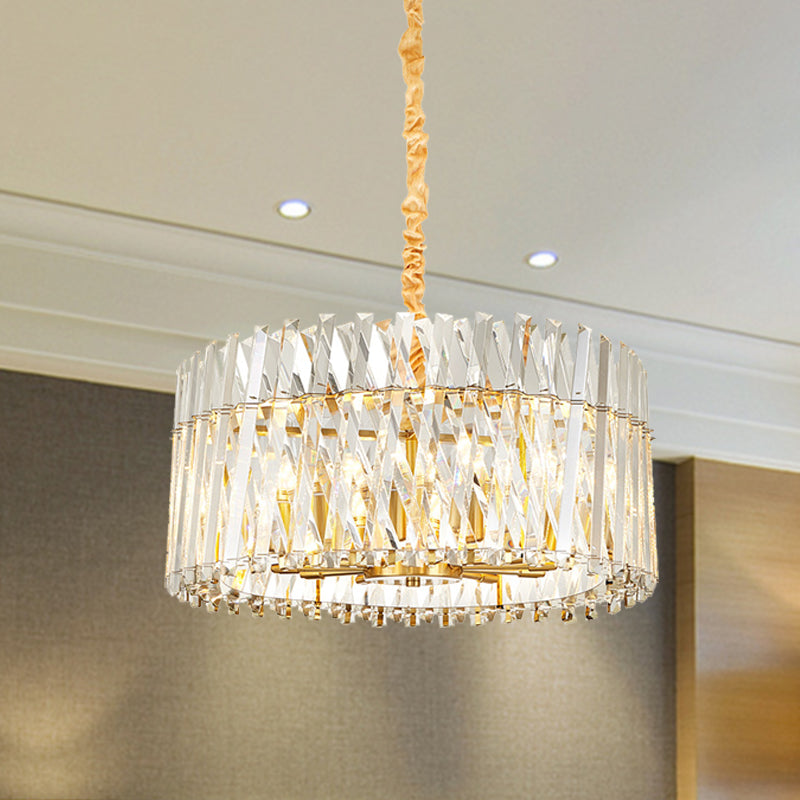 Round Tri-Sided Crystal Rod Hanging Light Fixture Postmodern 8/10 Lights Gold Chandelier Lamp Clearhalo 'Ceiling Lights' 'Chandeliers' Lighting' options 278228