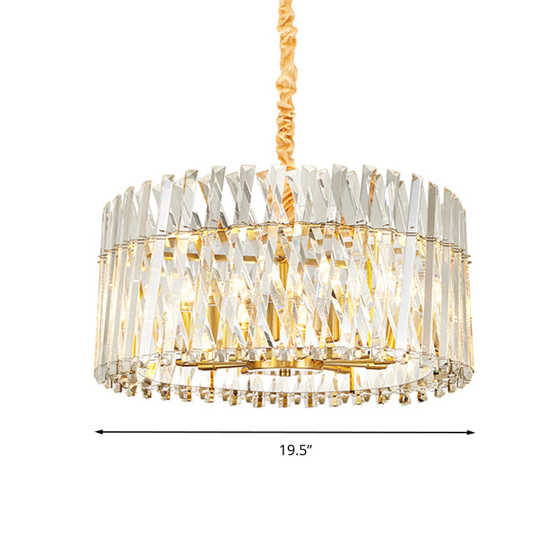 Round Tri-Sided Crystal Rod Hanging Light Fixture Postmodern 8/10 Lights Gold Chandelier Lamp Clearhalo 'Ceiling Lights' 'Chandeliers' Lighting' options 278231