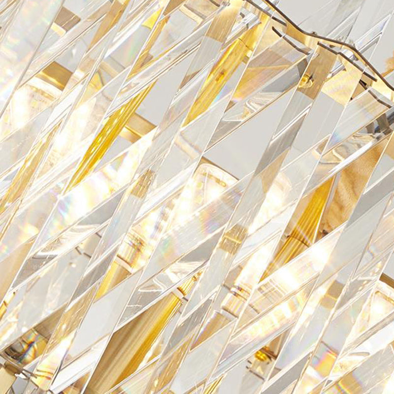 Round Tri-Sided Crystal Rod Hanging Light Fixture Postmodern 8/10 Lights Gold Chandelier Lamp Clearhalo 'Ceiling Lights' 'Chandeliers' Lighting' options 278232