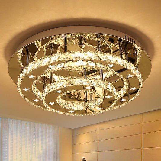 2 Tiers Faceted Crystal Semi Flush Light Fixture Modernism Chrome LED Ceiling Light in Warm/White/3 Color Light, 18"/21.5"/25.5" Wide Chrome White Clearhalo 'Ceiling Lights' 'Close To Ceiling Lights' 'Close to ceiling' 'Semi-flushmount' Lighting' 278234