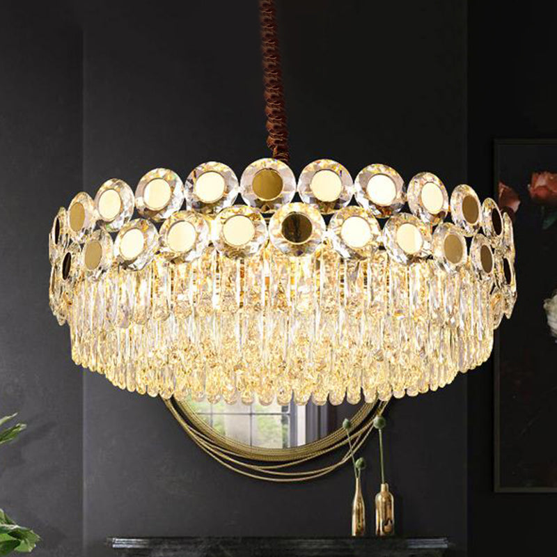 Drum Faceted Crystal Hanging Chandelier Contemporary 9 Heads Brass Ceiling Pendant Light Clearhalo 'Ceiling Lights' 'Chandeliers' 'Modern Chandeliers' 'Modern' Lighting' 278270