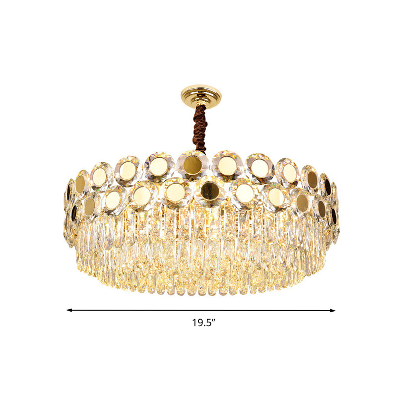 Drum Faceted Crystal Hanging Chandelier Contemporary 9 Heads Brass Ceiling Pendant Light Clearhalo 'Ceiling Lights' 'Chandeliers' 'Modern Chandeliers' 'Modern' Lighting' 278274