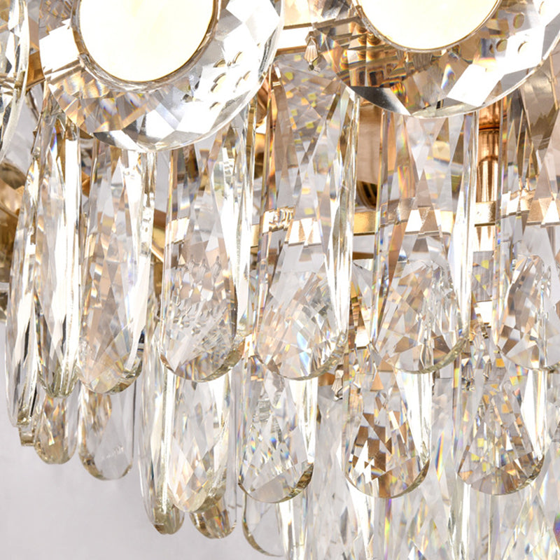 Drum Faceted Crystal Hanging Chandelier Contemporary 9 Heads Brass Ceiling Pendant Light Clearhalo 'Ceiling Lights' 'Chandeliers' 'Modern Chandeliers' 'Modern' Lighting' 278275