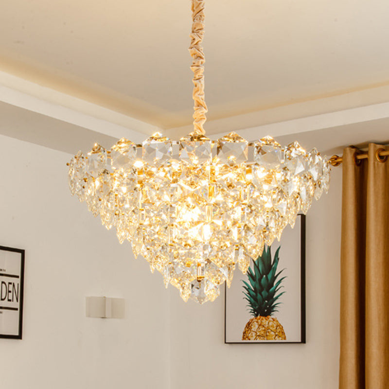 Simple Tapered Hexagon Crystal Hanging Lamp 8 Lights Chandelier Light Fixture in Gold Clearhalo 'Ceiling Lights' 'Chandeliers' Lighting' options 278276