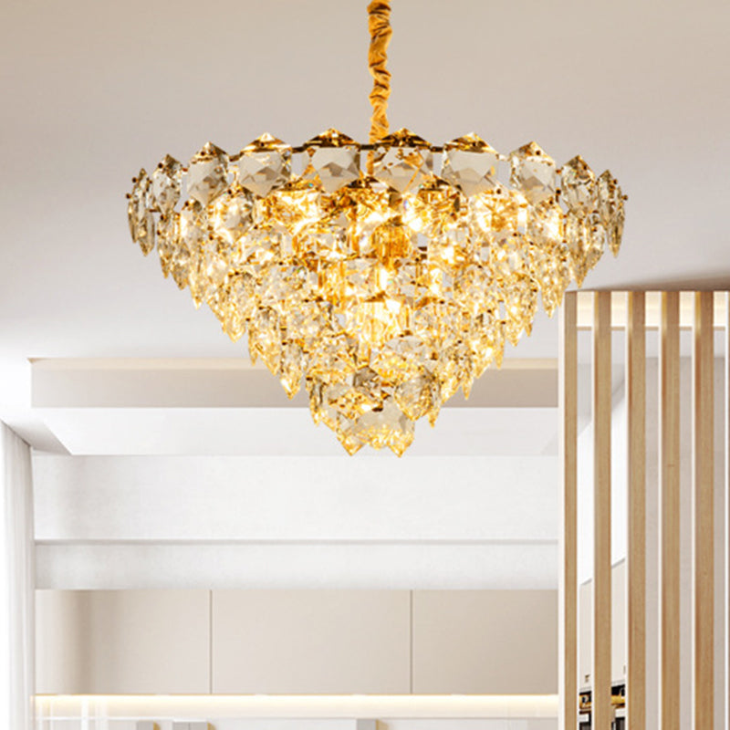 Simple Tapered Hexagon Crystal Hanging Lamp 8 Lights Chandelier Light Fixture in Gold Clearhalo 'Ceiling Lights' 'Chandeliers' Lighting' options 278277