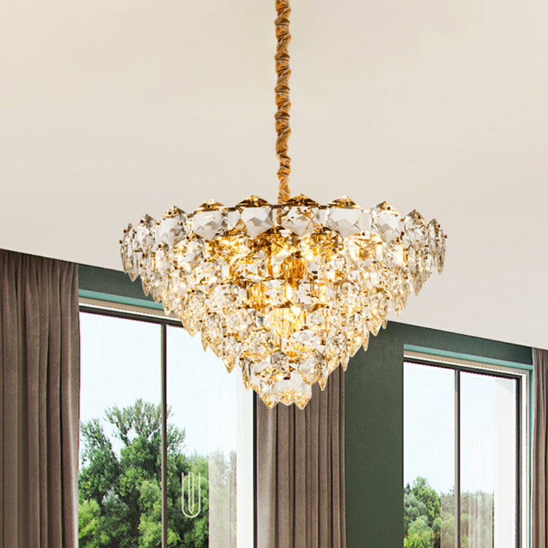 Simple Tapered Hexagon Crystal Hanging Lamp 8 Lights Chandelier Light Fixture in Gold Clearhalo 'Ceiling Lights' 'Chandeliers' Lighting' options 278278