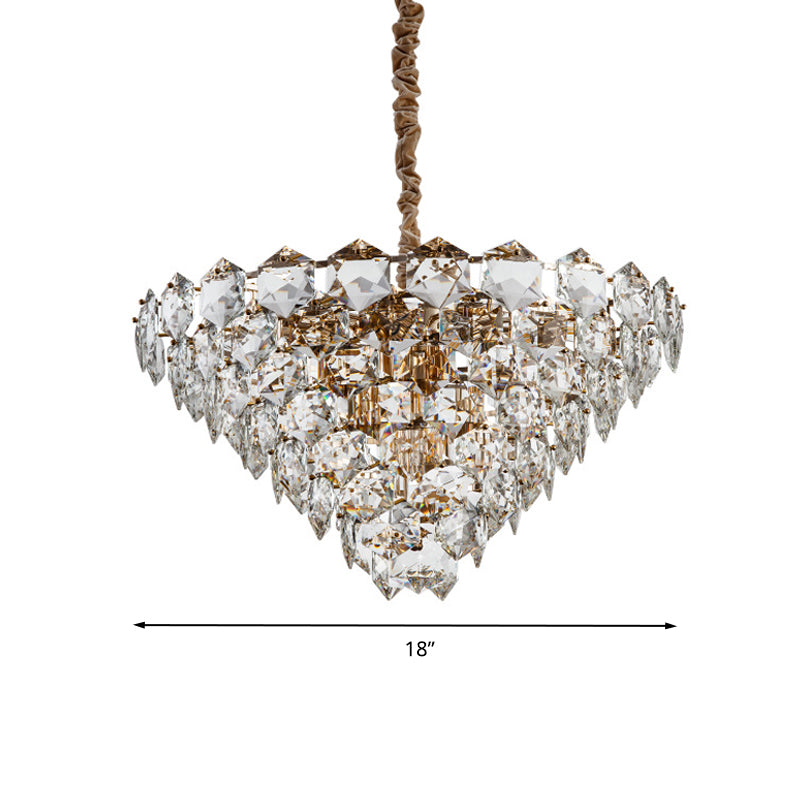 Simple Tapered Hexagon Crystal Hanging Lamp 8 Lights Chandelier Light Fixture in Gold Clearhalo 'Ceiling Lights' 'Chandeliers' Lighting' options 278281