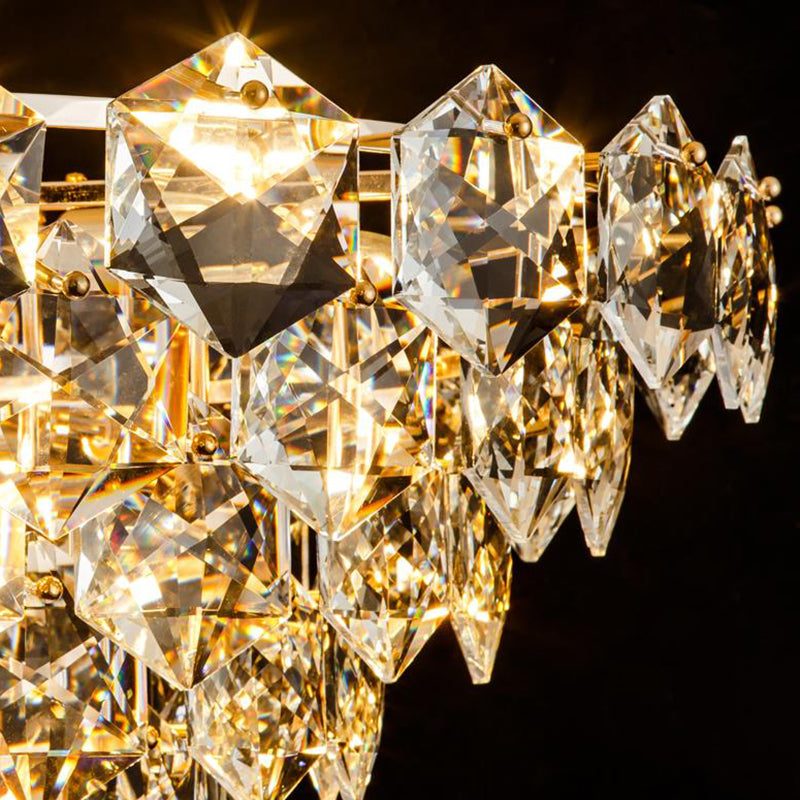 Simple Tapered Hexagon Crystal Hanging Lamp 8 Lights Chandelier Light Fixture in Gold Clearhalo 'Ceiling Lights' 'Chandeliers' Lighting' options 278282