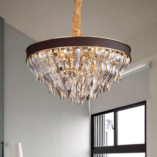 Cone Contoured Crystal Pendant Chandelier Contemporary 11 Heads Brown Suspension Light Brown Clearhalo 'Ceiling Lights' 'Chandeliers' 'Modern Chandeliers' 'Modern' Lighting' 278283