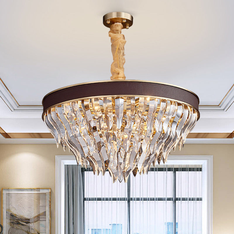 Cone Contoured Crystal Pendant Chandelier Contemporary 11 Heads Brown Suspension Light Clearhalo 'Ceiling Lights' 'Chandeliers' 'Modern Chandeliers' 'Modern' Lighting' 278284