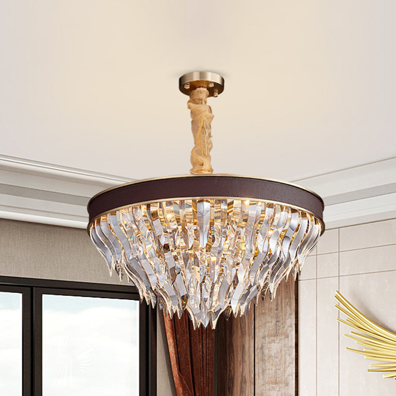 Cone Contoured Crystal Pendant Chandelier Contemporary 11 Heads Brown Suspension Light Clearhalo 'Ceiling Lights' 'Chandeliers' 'Modern Chandeliers' 'Modern' Lighting' 278285