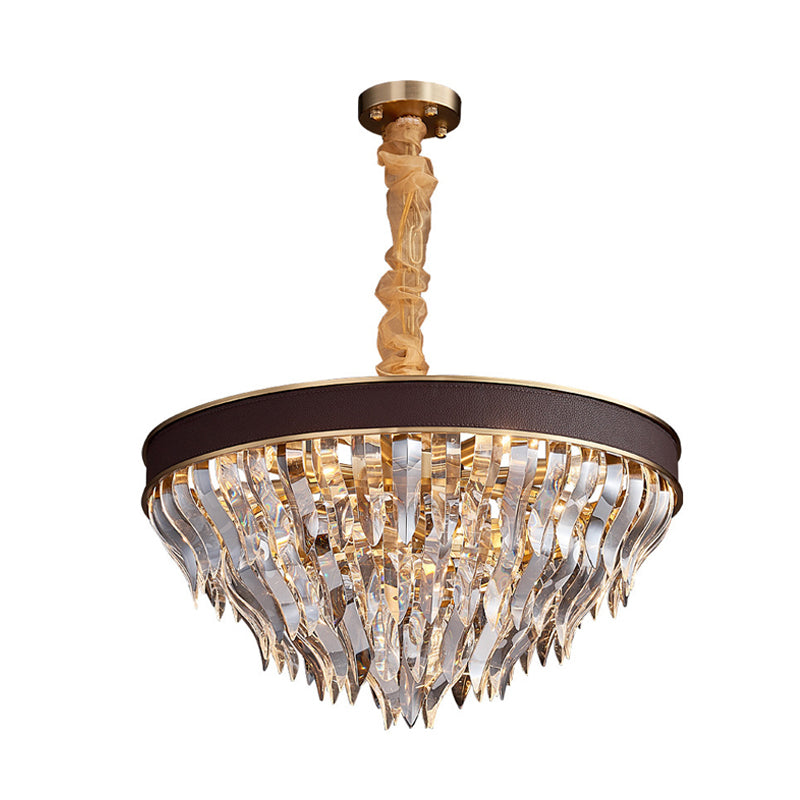 Cone Contoured Crystal Pendant Chandelier Contemporary 11 Heads Brown Suspension Light Clearhalo 'Ceiling Lights' 'Chandeliers' 'Modern Chandeliers' 'Modern' Lighting' 278287