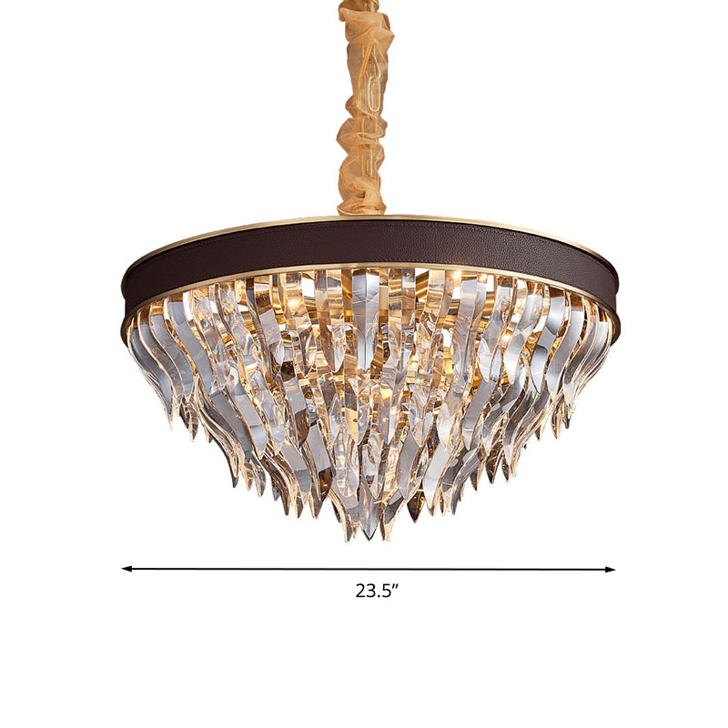 Cone Contoured Crystal Pendant Chandelier Contemporary 11 Heads Brown Suspension Light Clearhalo 'Ceiling Lights' 'Chandeliers' 'Modern Chandeliers' 'Modern' Lighting' 278288