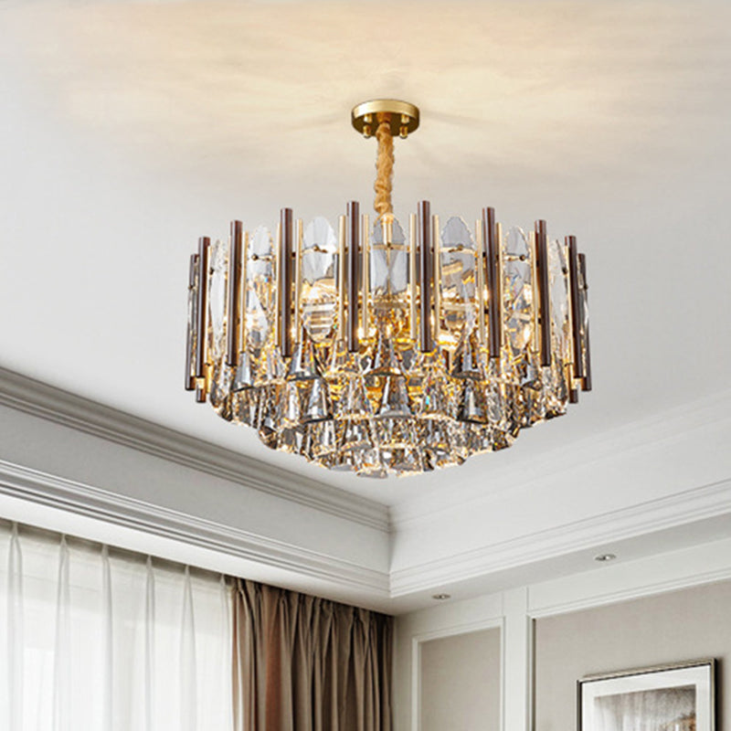 Round Ceiling Chandelier Postmodern Teardrop Crystal 7 Lights Gold Hanging Light Kit Clearhalo 'Ceiling Lights' 'Chandeliers' Lighting' options 278290