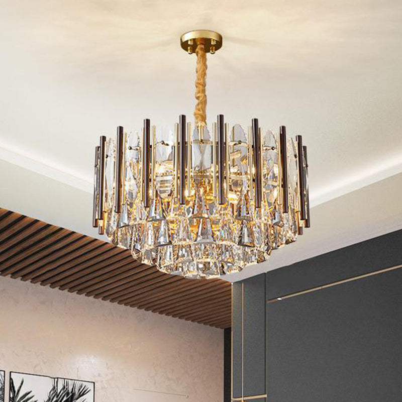 Round Ceiling Chandelier Postmodern Teardrop Crystal 7 Lights Gold Hanging Light Kit Clearhalo 'Ceiling Lights' 'Chandeliers' Lighting' options 278291