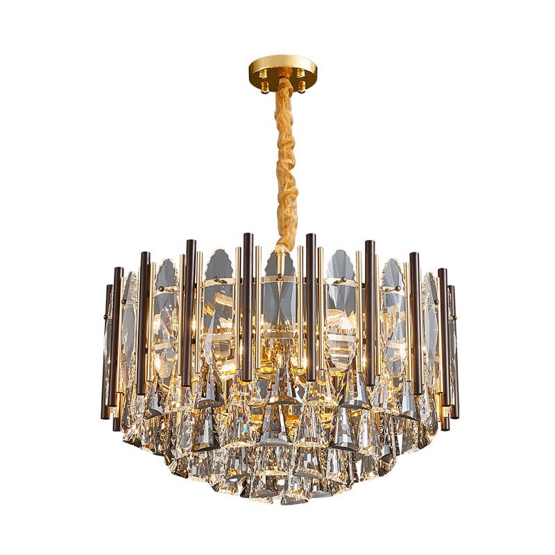 Round Ceiling Chandelier Postmodern Teardrop Crystal 7 Lights Gold Hanging Light Kit Clearhalo 'Ceiling Lights' 'Chandeliers' Lighting' options 278294