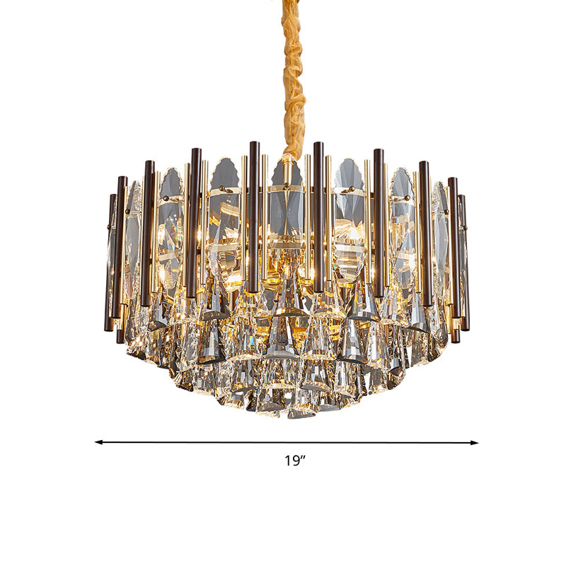 Round Ceiling Chandelier Postmodern Teardrop Crystal 7 Lights Gold Hanging Light Kit Clearhalo 'Ceiling Lights' 'Chandeliers' Lighting' options 278295