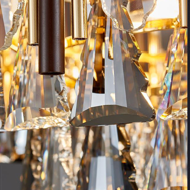 Round Ceiling Chandelier Postmodern Teardrop Crystal 7 Lights Gold Hanging Light Kit Clearhalo 'Ceiling Lights' 'Chandeliers' Lighting' options 278296