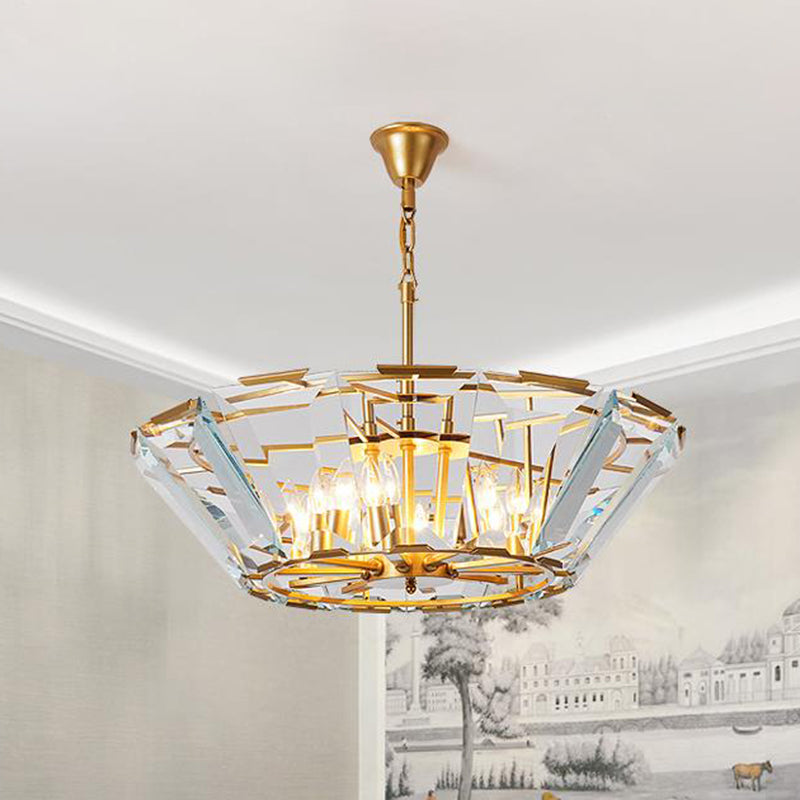 Postmodern Trifle Pendant Lighting Crystal Panel 6 Heads Dining Room Chandelier Light Fixture in Gold Gold Clearhalo 'Ceiling Lights' 'Chandeliers' 'Modern Chandeliers' 'Modern' Lighting' 278297