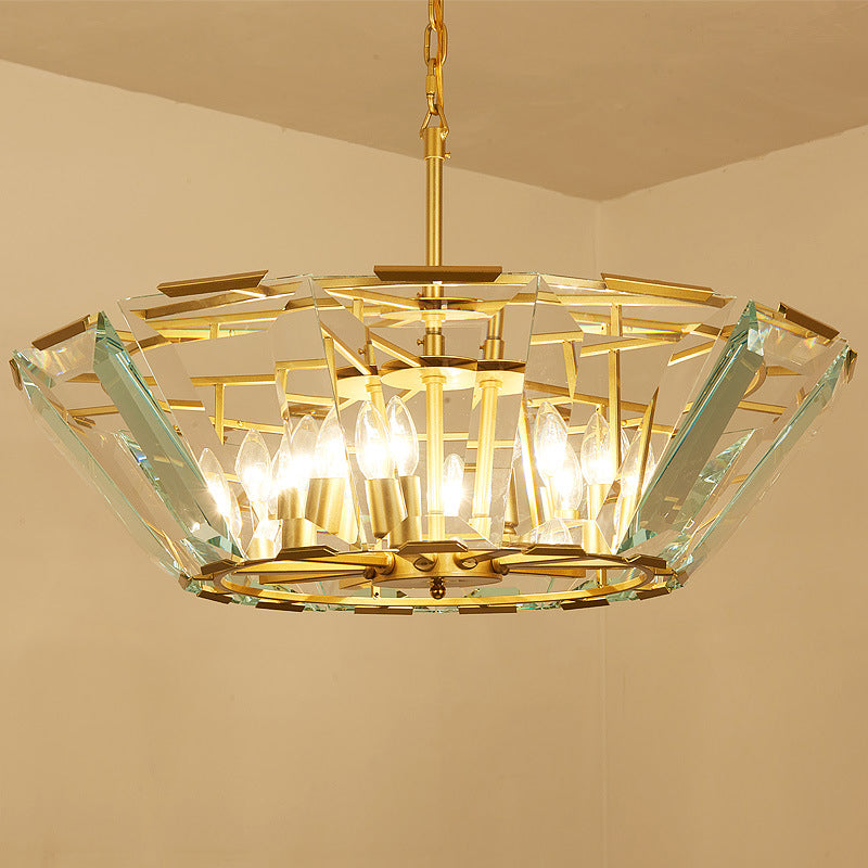 Postmodern Trifle Pendant Lighting Crystal Panel 6 Heads Dining Room Chandelier Light Fixture in Gold Clearhalo 'Ceiling Lights' 'Chandeliers' 'Modern Chandeliers' 'Modern' Lighting' 278298