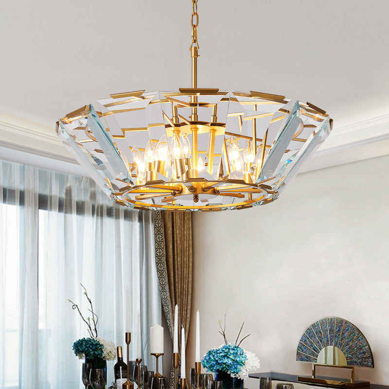 Postmodern Trifle Pendant Lighting Crystal Panel 6 Heads Dining Room Chandelier Light Fixture in Gold Clearhalo 'Ceiling Lights' 'Chandeliers' 'Modern Chandeliers' 'Modern' Lighting' 278299