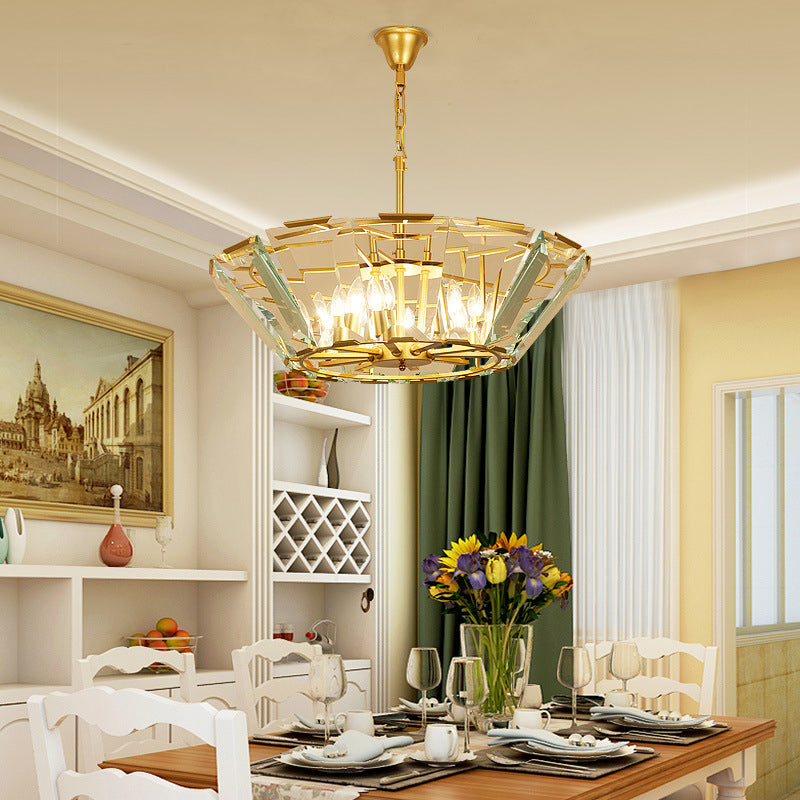 Postmodern Trifle Pendant Lighting Crystal Panel 6 Heads Dining Room Chandelier Light Fixture in Gold Clearhalo 'Ceiling Lights' 'Chandeliers' 'Modern Chandeliers' 'Modern' Lighting' 278300