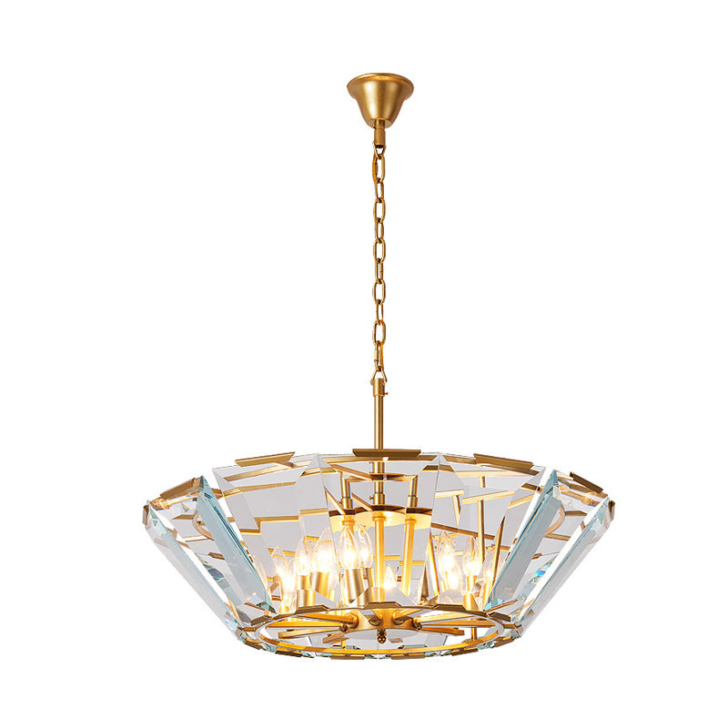 Postmodern Trifle Pendant Lighting Crystal Panel 6 Heads Dining Room Chandelier Light Fixture in Gold Clearhalo 'Ceiling Lights' 'Chandeliers' 'Modern Chandeliers' 'Modern' Lighting' 278301