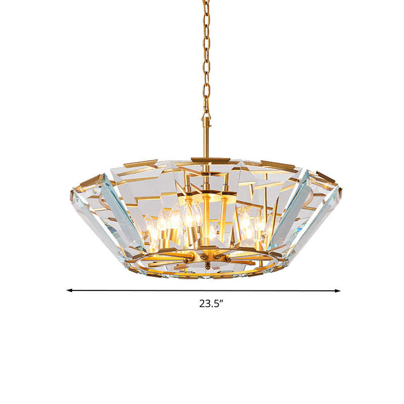 Postmodern Trifle Pendant Lighting Crystal Panel 6 Heads Dining Room Chandelier Light Fixture in Gold Clearhalo 'Ceiling Lights' 'Chandeliers' 'Modern Chandeliers' 'Modern' Lighting' 278302