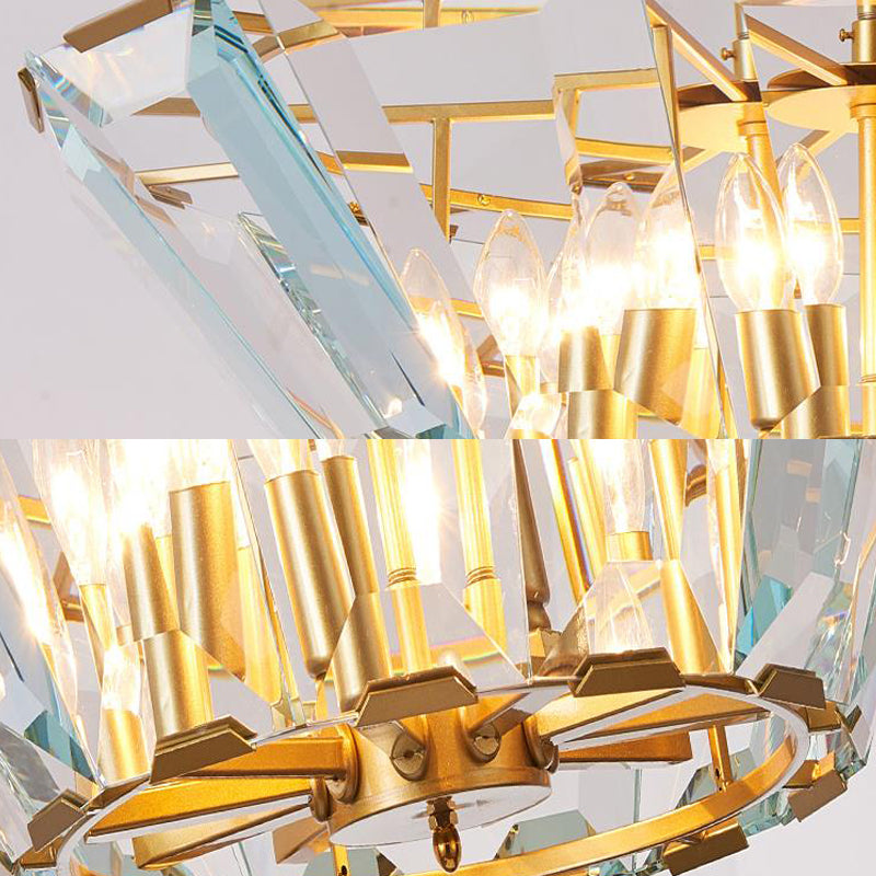 Postmodern Trifle Pendant Lighting Crystal Panel 6 Heads Dining Room Chandelier Light Fixture in Gold Clearhalo 'Ceiling Lights' 'Chandeliers' 'Modern Chandeliers' 'Modern' Lighting' 278303