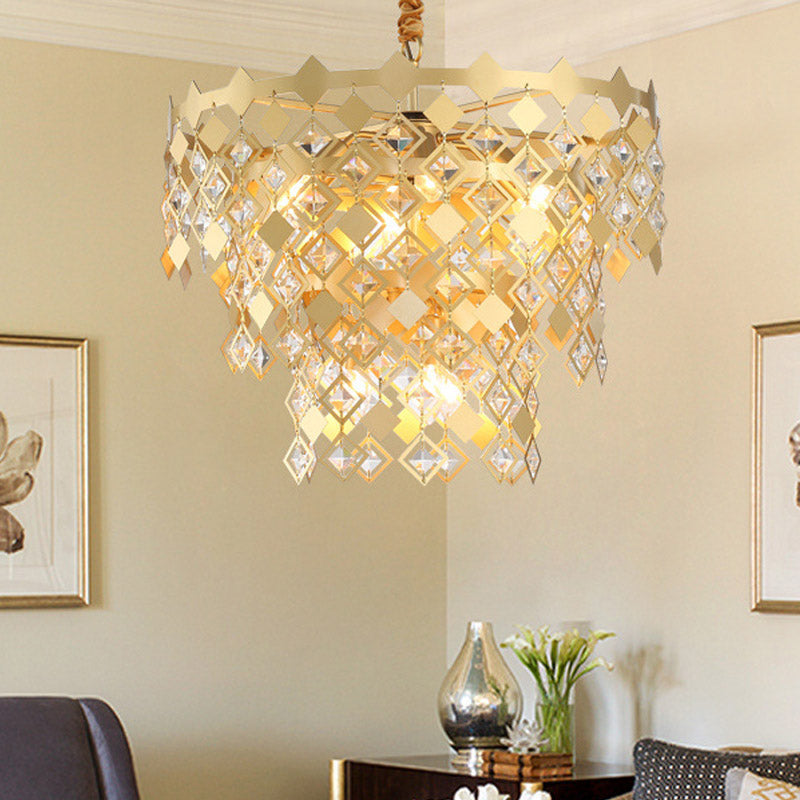 3 Tiers Dining Room Chandelier Light K9 Crystal 6 Heads Postmodern Pendant Light Fixture in Gold Clearhalo 'Ceiling Lights' 'Chandeliers' Lighting' options 278313