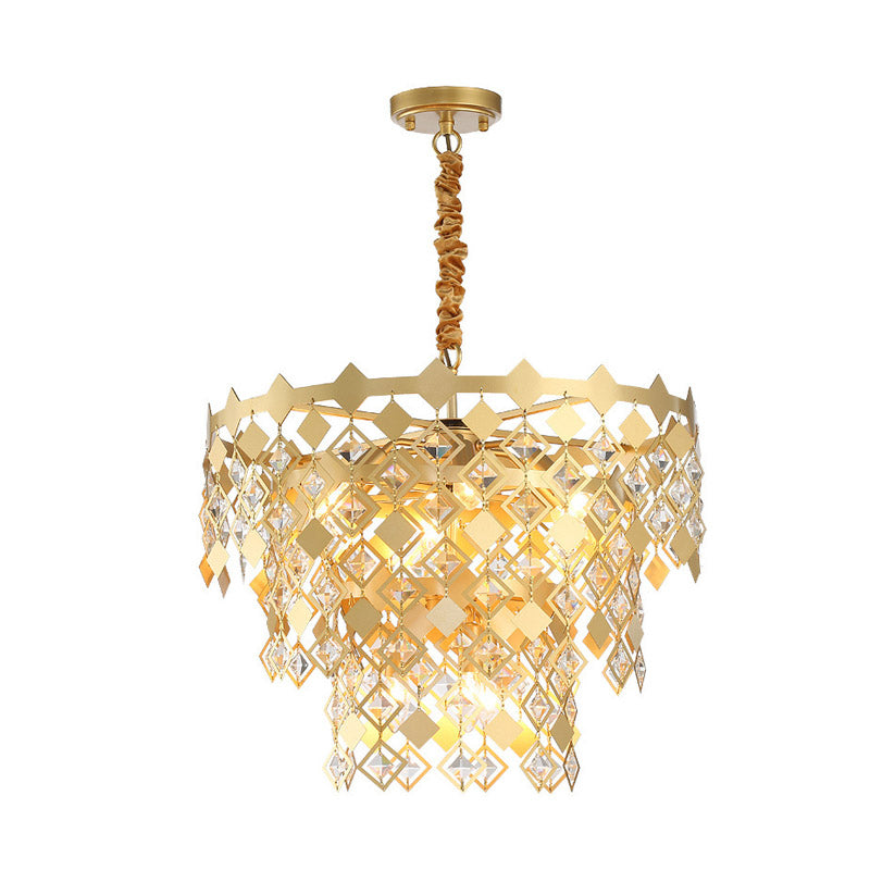 3 Tiers Dining Room Chandelier Light K9 Crystal 6 Heads Postmodern Pendant Light Fixture in Gold Clearhalo 'Ceiling Lights' 'Chandeliers' Lighting' options 278315