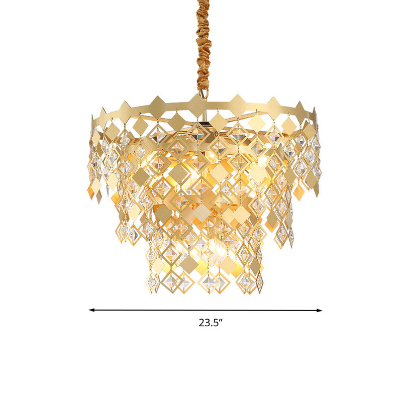 3 Tiers Dining Room Chandelier Light K9 Crystal 6 Heads Postmodern Pendant Light Fixture in Gold Clearhalo 'Ceiling Lights' 'Chandeliers' Lighting' options 278316