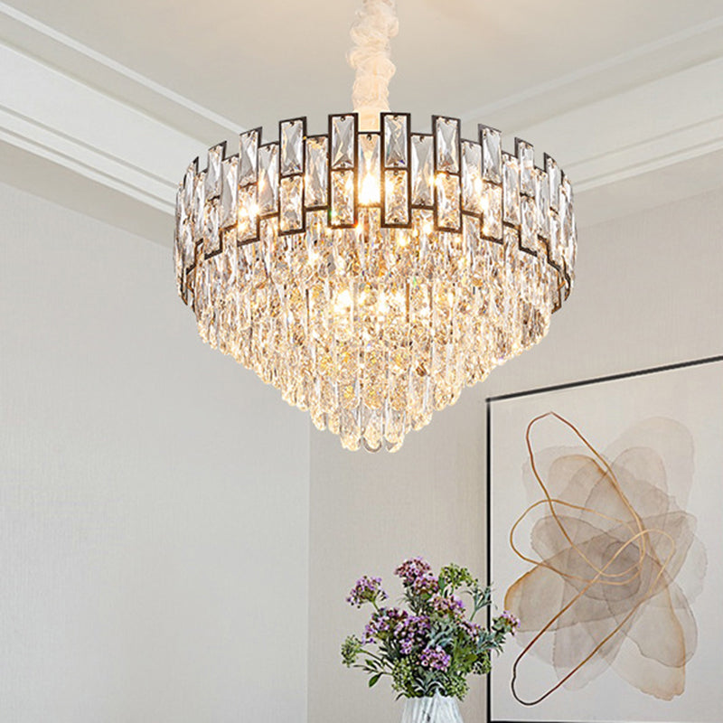 16"/19.5" Wide Nickel Tapered Ceiling Chandelier Modern 6/10 Heads Crystal Block Hanging Ceiling Light Nickel Clearhalo 'Ceiling Lights' 'Chandeliers' 'Modern Chandeliers' 'Modern' Lighting' 278318