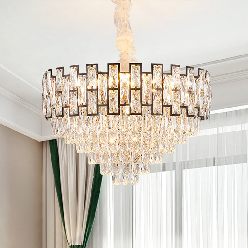 16"/19.5" Wide Nickel Tapered Ceiling Chandelier Modern 6/10 Heads Crystal Block Hanging Ceiling Light Clearhalo 'Ceiling Lights' 'Chandeliers' 'Modern Chandeliers' 'Modern' Lighting' 278319